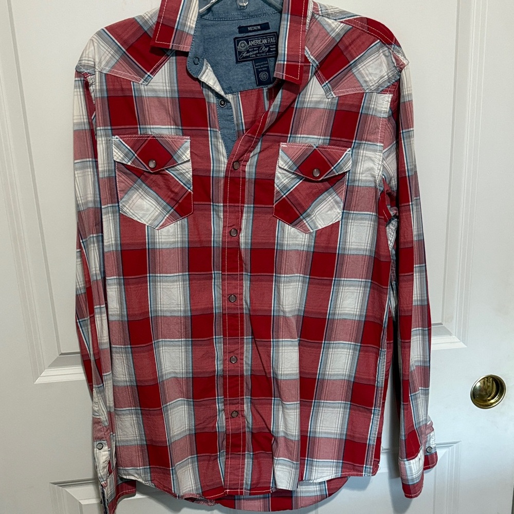 American Fighter Red and White Plaid Men's Shirt